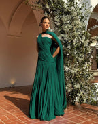 Chic One Shoulder Sleeveless Long Prom Dress With Pleated Shawl WQ0343