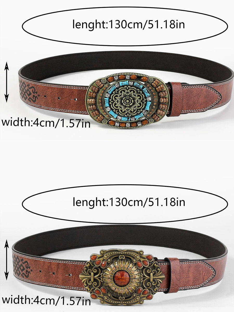 Casual Vintage Gem Flower Decorated PU Leather Belt
