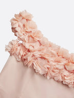 Pink 3D Floral Ruched Classic Off The Shoulder With Removable Cape Short Sleeve Mermaid Gown Dress