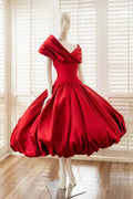 Cocoslly Off-The-Shoulder Sleeveless High Waist Long A Line Prom Dress With Pleated | Red Satin YC0571