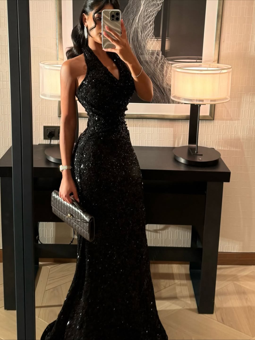 Cocoslly Halter Sleeveless High Waisted Long Mermaid Prom Dress With Sequins | Black Sequins CO0013