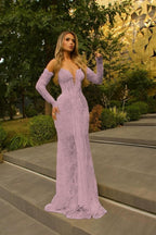 Cocoslly Strapless Sleeveless High Waist Long Mermaid Prom Dress With Gloves | Glod Lace WQ0318