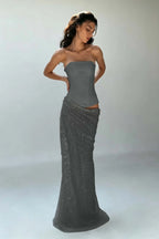 Cocoslly Strapless Sleeveless High Waist Long Mermaid Prom Dress | Creme Yellow Satin And Sequins YC0568