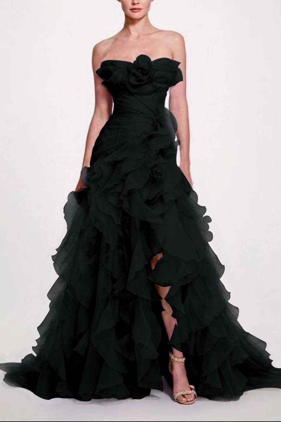 Strapless Sleeveless Long High Split Prom Dress With Pleated XJ0663