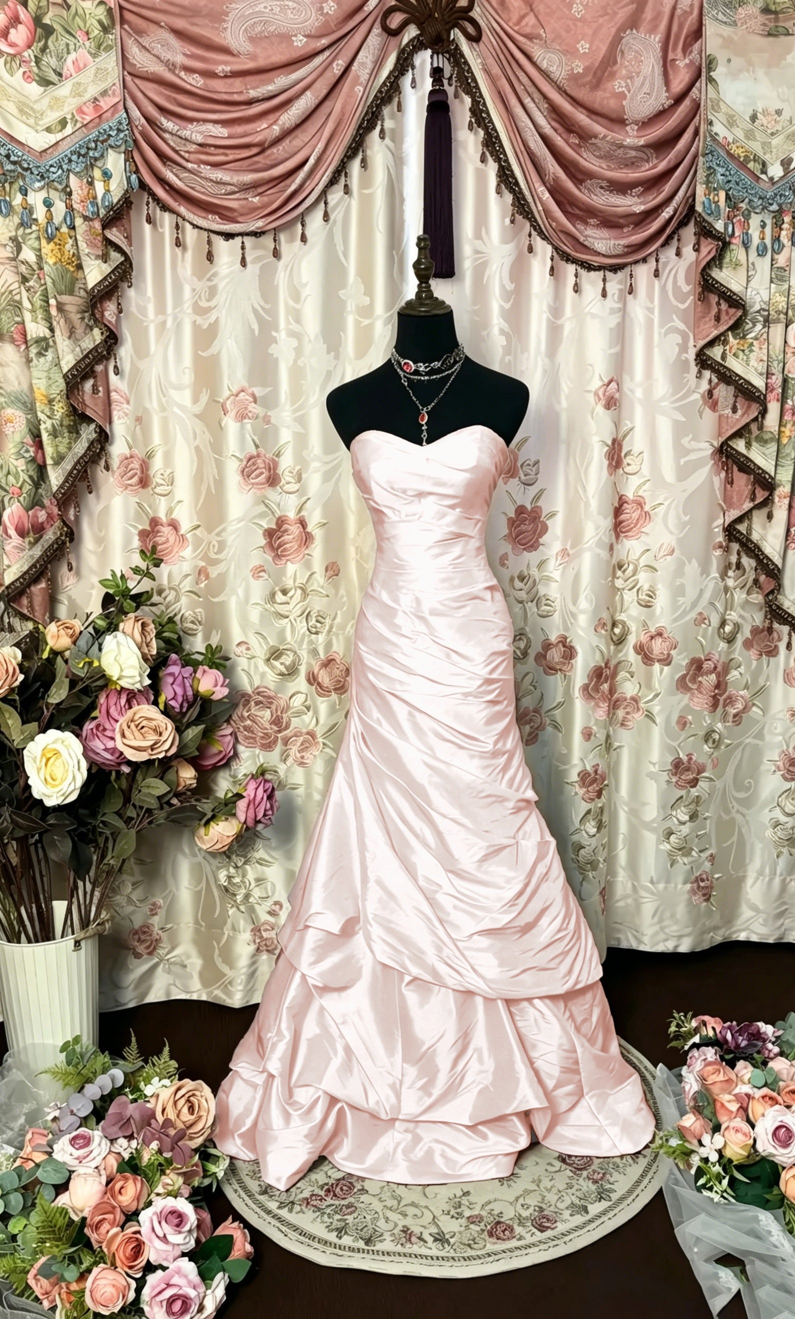 Cocoslly Strapless Sweetheart Sleeveless High Waist Long A Line Prom Dress With Ruffles | Black Red Satin PRD0034
