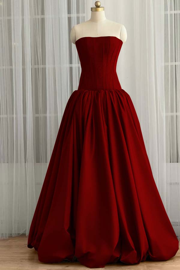 Sleeveless Strapless Long Ball Gown Prom Dress With Pleated WQ0345