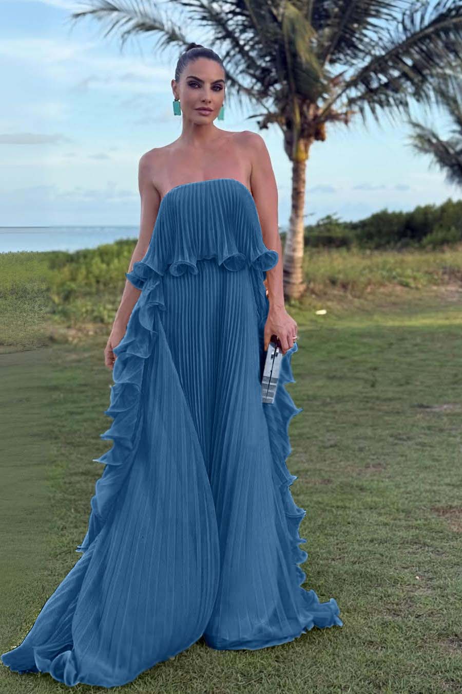 Charming Strapless Sleeveless Long Prom Dress With Pleated Ruffle WQ0065
