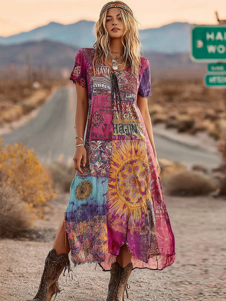 Women's Retro Hippie Soul Patchwork Casual Dress
