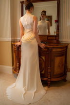Cocoslly High Neck Sleeveless Mermaid Prom Dress With Lace Embroidery