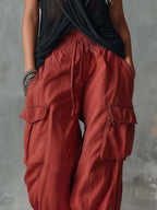 Retro Casual Workwear Style Red Cotton Pants