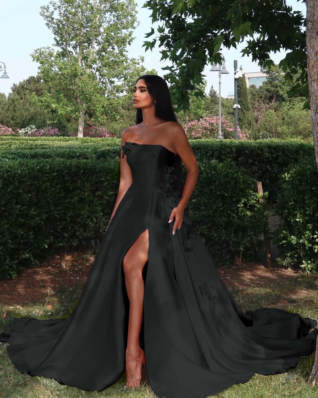 Strapless Sleeveless Long High Split Prom Dress With Appliques YK0162