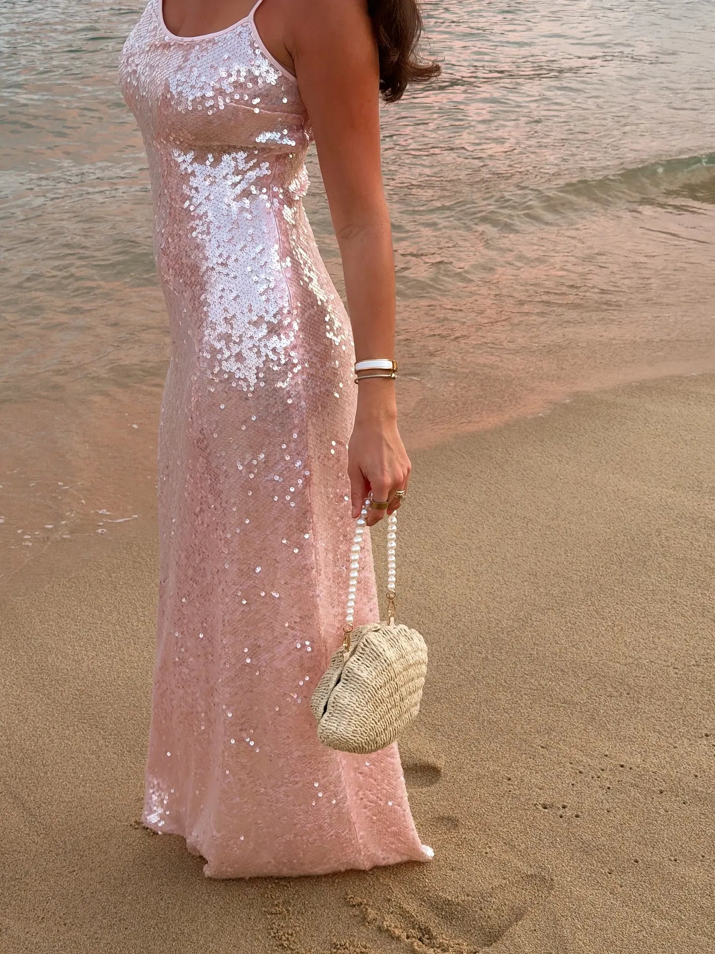Cocoslly Spaghetti Straps Sleeveless Long Mermaid Prom Dress | Pink Sequins CO0083