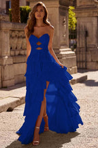 Strapless Sleeveless Long Split Prom Dress With Pleated Beading WQ0129