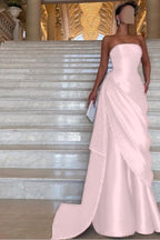 Chic Strapless Sleeveless Long Prom Dress With Pleated Beading WQ0094
