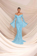 Cocoslly Strapless Sleeveless High Waist Long Mermaid Prom Dress | White Lace And Chiffon WQ0811