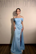 Off-The-Shoulder Sleeveless Long Split Prom Dress With Pleated YS0022
