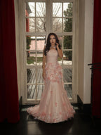 Cocoslly Strapless Sleeveless High Waist Long Prom Dress With Pleated And Appliques | Pink Tulle CO0140
