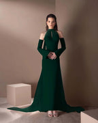 Spandex And Tulle High Neck Strapless Long Sleeves Long Mermaid Prom Dress With Ruffles And Beadings YK0748