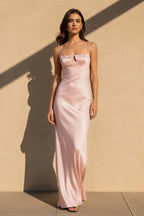 Cocoslly Spaghetti Straps Sleeveless High Waist Long Mermaid Prom Dress | Black Satin NW0254