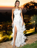 Strapless Sleeveless Long Split Prom Dress With Pleated Ruffle YK0324