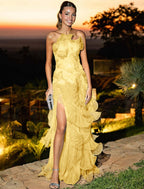 Strapless Sleeveless Long Split Prom Dress With Pleated Ruffle YK0324