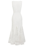 White Lace Boat Neck Sleeveless Mermaid Maxi Dress