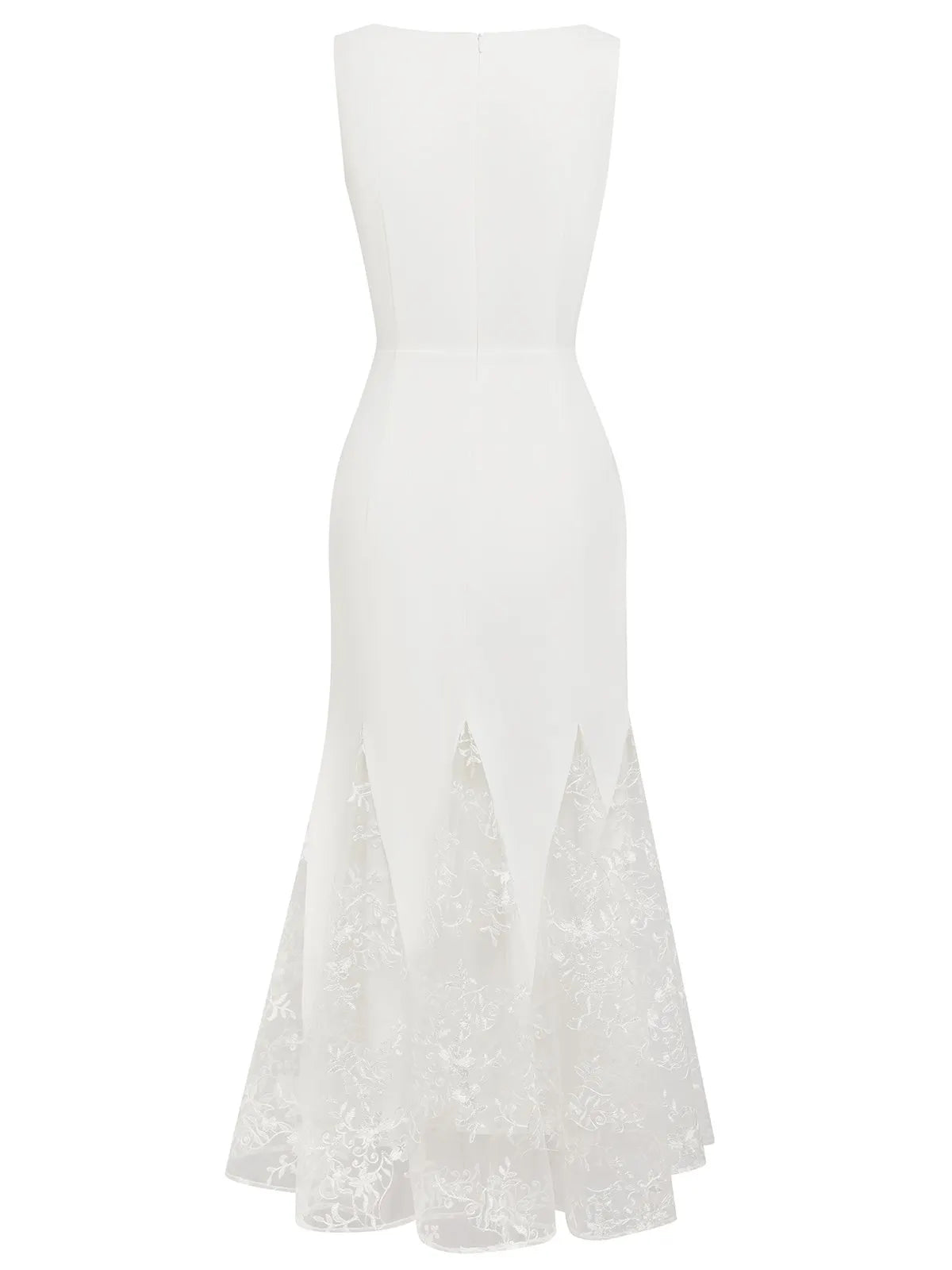 White Lace Boat Neck Sleeveless Mermaid Maxi Dress