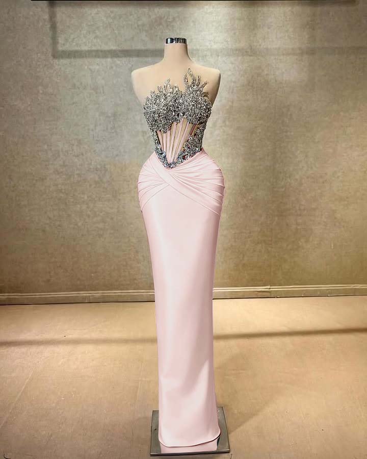 Strapless Sleeveless Long Mermaid Prom Dress With Beading Pleated YK0451