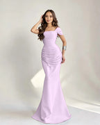 Cocoslly Square Neck Sleeveless High Waist Long Mermaid Prom Dress With Pleated | Burgundy Satin DB0128