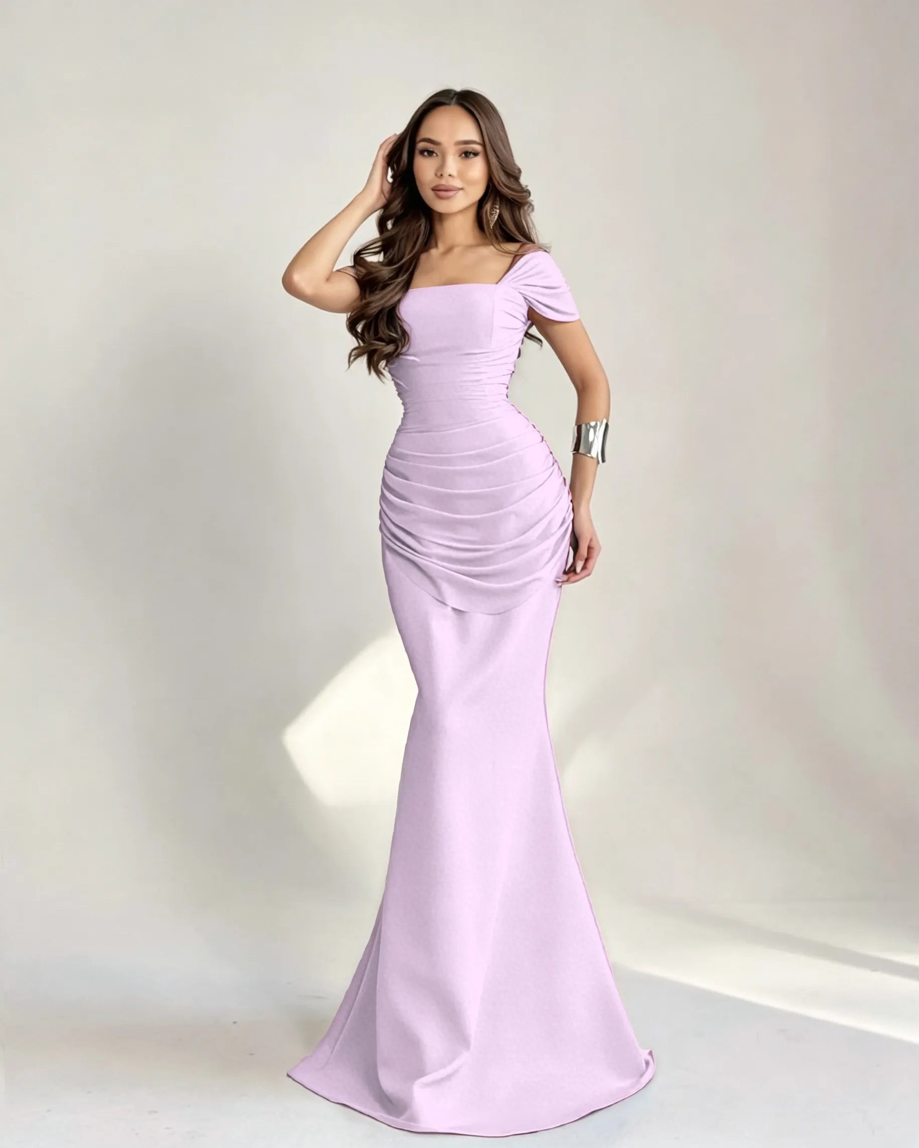 Cocoslly Square Neck Sleeveless High Waist Long Mermaid Prom Dress With Pleated | Burgundy Satin DB0128