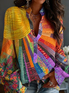 Women's Floral In Gradient Art Print Flowy Linen Blend  Tops