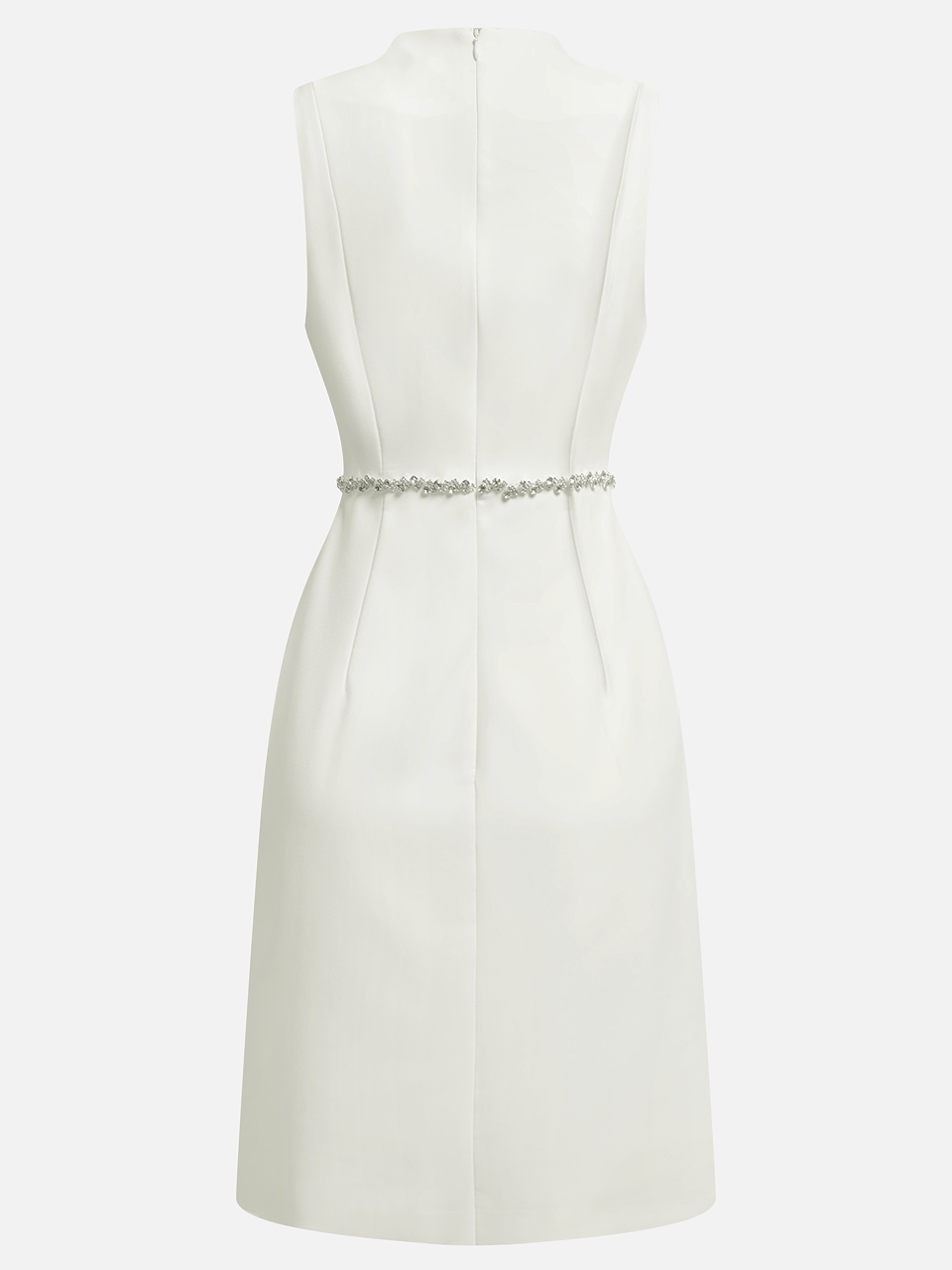 White V Neck Sleeveless Rhinestone Slit A-Line Midi Dress