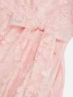 Light Pink Bow Embroidery Classic V Neck Sleeveless A-Line Midi Dress With Pockets