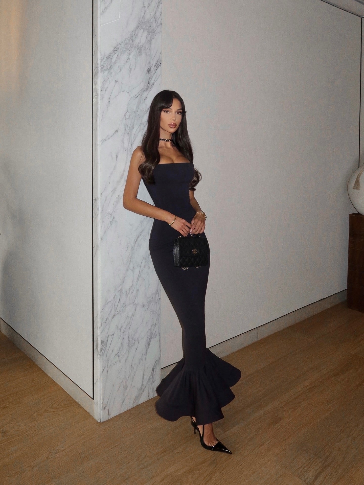 Cocoslly Strapless Sleeveless Long Mermaid Prom Dress | Black Satin CO0092