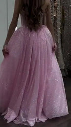 Cocoslly Strapless Sleeveless High Waist Long Prom Dress With Sequins | Pink Tulle CO0213
