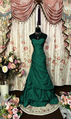 Cocoslly Strapless Sweetheart Sleeveless High Waist Long A Line Prom Dress With Ruffles | Black Red Satin PRD0034