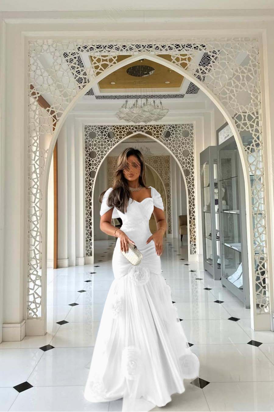 Sweetheart Short Sleeves Long Mermaid Prom Dress With Pleated WQ0144