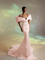 Deep V-Neck Strapless Long Pleated Mermaid Prom Dress With Ruffles And Beadings YK0707