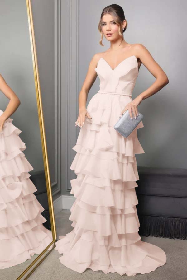 Spaghetti Strap V Neck Sleeveless Long Prom Dress With Pleated WQ0250