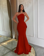Cocoslly Strapless Sleeveless High Waist Long Mermaid Prom Dress With Appliques | Daffodil Satin LX0089