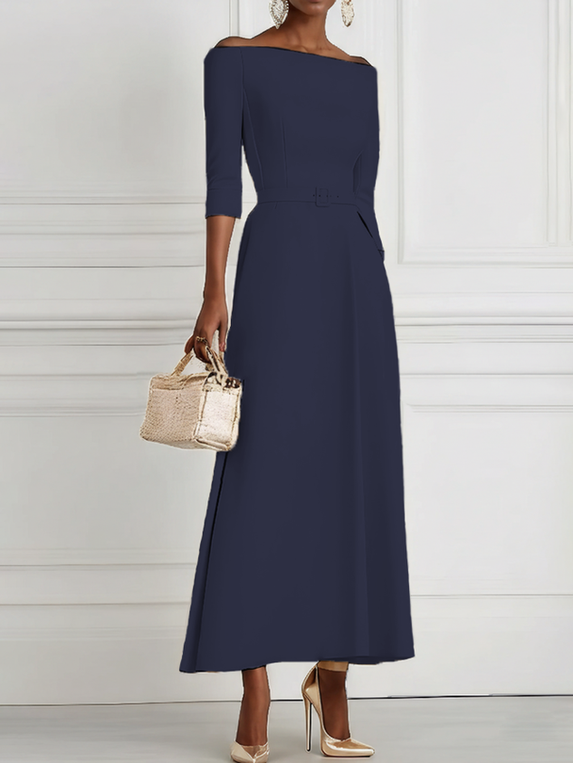 White Classic Off The Shoulder Half Sleeve A-Line Maxi Dress