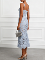 Light Blue Lace Sweetheart Neckline Sleeveless Mermaid Midi Dress