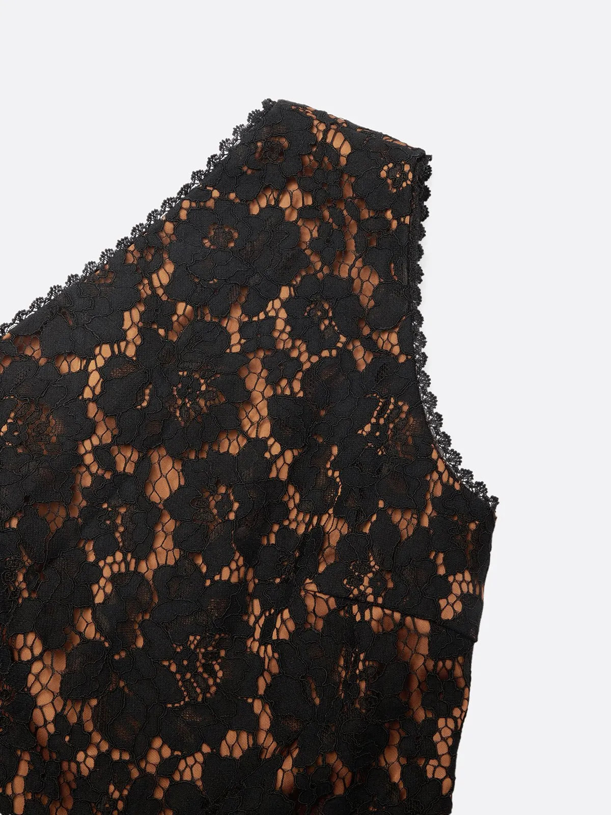 Black Lace One Shoulder Sleeveless Sheath Maxi Dress