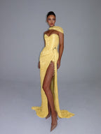 Cocoslly Strapless Sweetheart Sleeveless High Waist Long Split Prom Dress With Shawl | Silver Grey Sequins YK1275