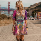 Women's Retro Hippie Soul Patchwork Casual Dress