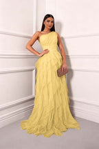 Cocoslly One Shoudler Sleeveless High Waist Long Prom Dress With Ruffles | Forest Green Tulle ZT0560