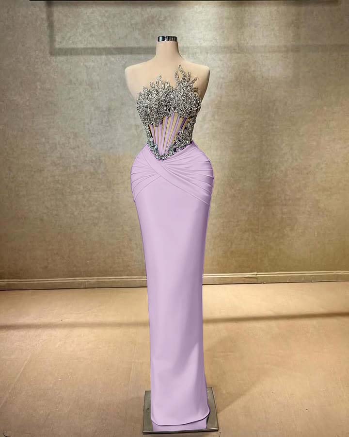 Strapless Sleeveless Long Mermaid Prom Dress With Beading Pleated YK0451