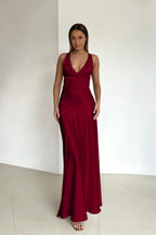 Cocoslly Halter V-Neck Sleeveless High Waist Long Prom Dress | Royal Blue Satin ZT0693