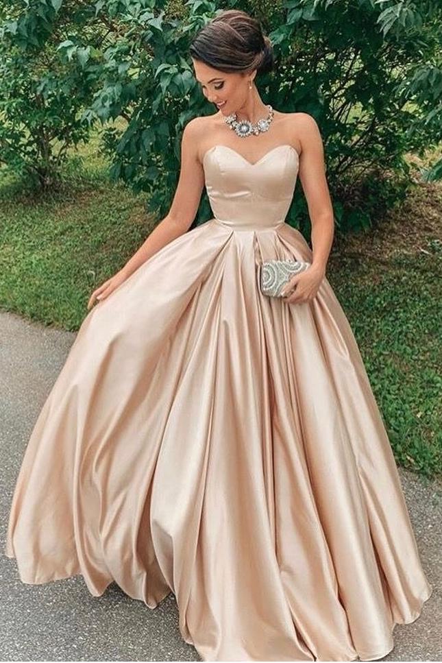 Cocoslly Satin Strapless Sleeveless Long A Line Prom Dress With Pleated