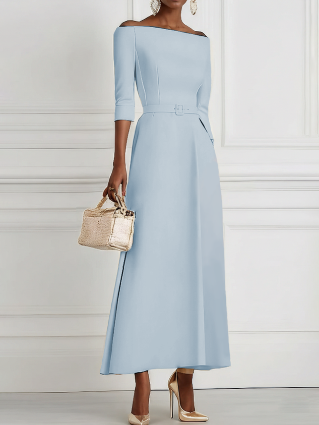 White Classic Off The Shoulder Half Sleeve A-Line Maxi Dress
